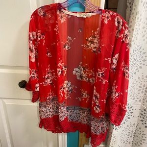 Red floral kimono by Rewind womens XS